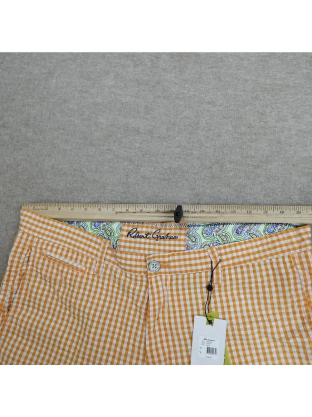 Robert Graham Mens Shorts 40 Orange Plaid Forgione Seersucker Side Adjusters NEW